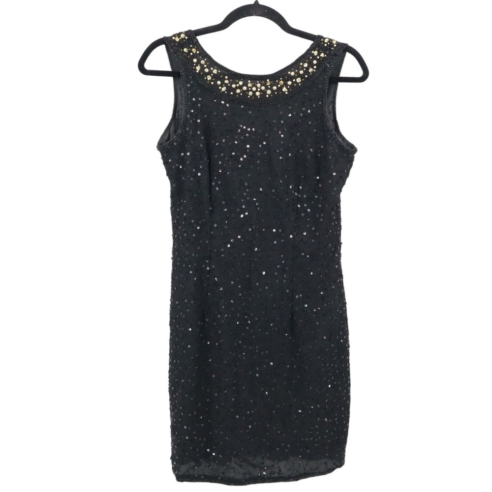Stenay Silk Beaded Dress Womens 8 Black Flapper Evening Wear Vintage‎ 20's Style